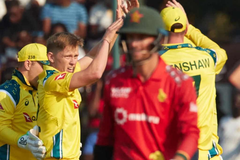Matt Renshaw celebrates his century for Australia against Zimbabwe