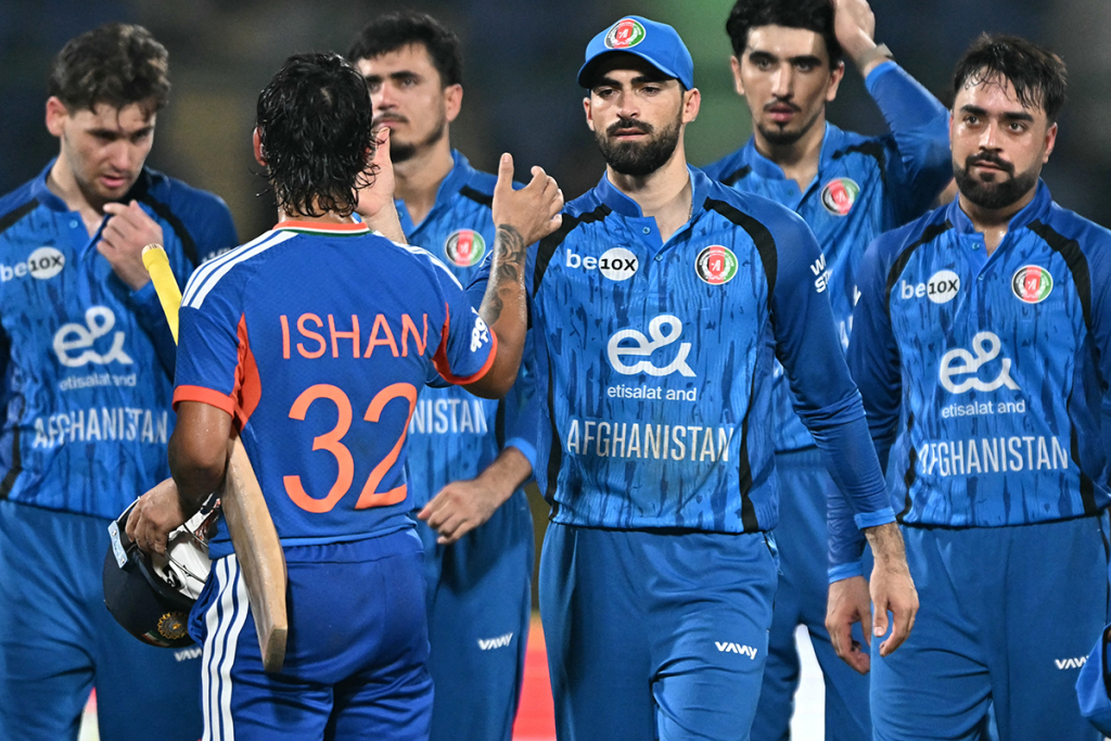Sanju Samson celebrates during India's seven-wicket win over Afghanistan in the second T20I.
